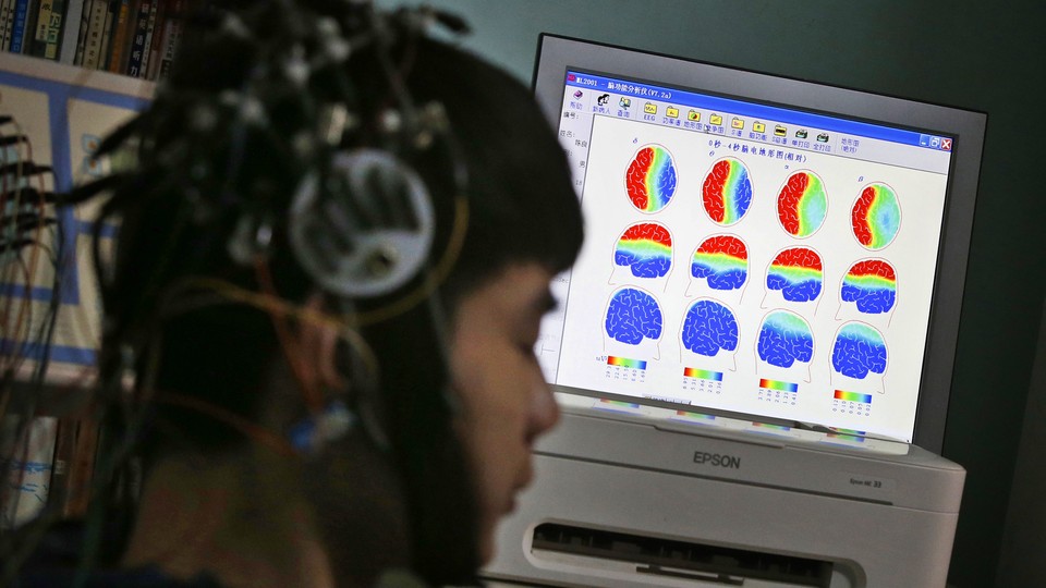 A person participates in a brain-imaging study.