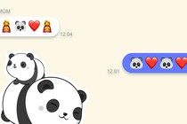 An illustration of text messages with panda emoji and stickers and heart