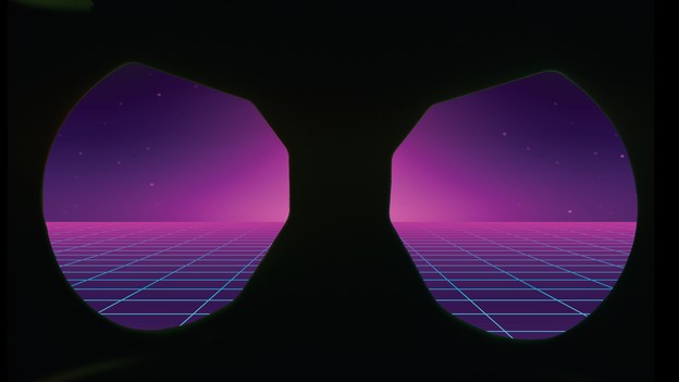 Looking out through eye-holes at a synthetic landscape
