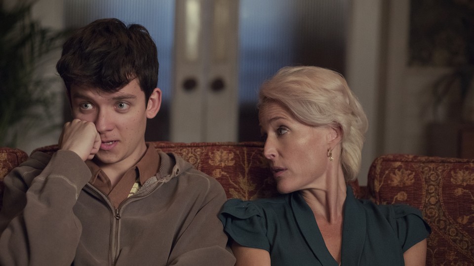 Asa Butterfield (Otis) and Gillian Anderson (Jean) in Netflix's 'Sex Education'