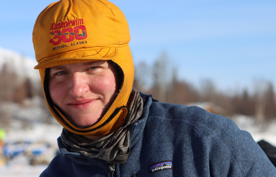 A portrait of a woman wearing winter gear