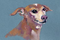 painting of dog on blue