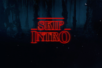 A screenshot from Stranger Things with the title replaced by the words "Skip Intro"