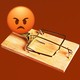 Illustration of the angry emoji pasted on top of the bait area in a wooden mouse trap