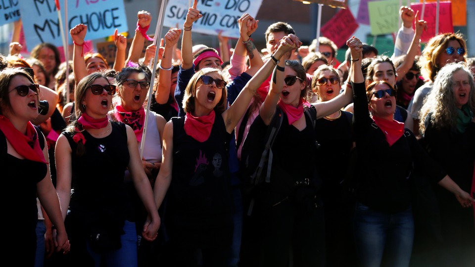 Women attend a protest against the World Congress of Families in Verona, Italy, in March.