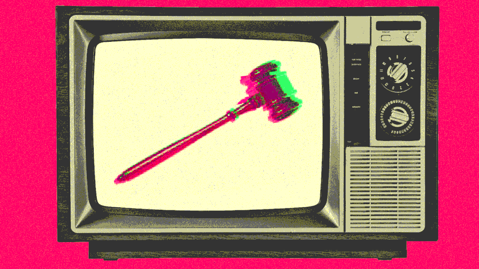 A flickering gavel on a TV screen