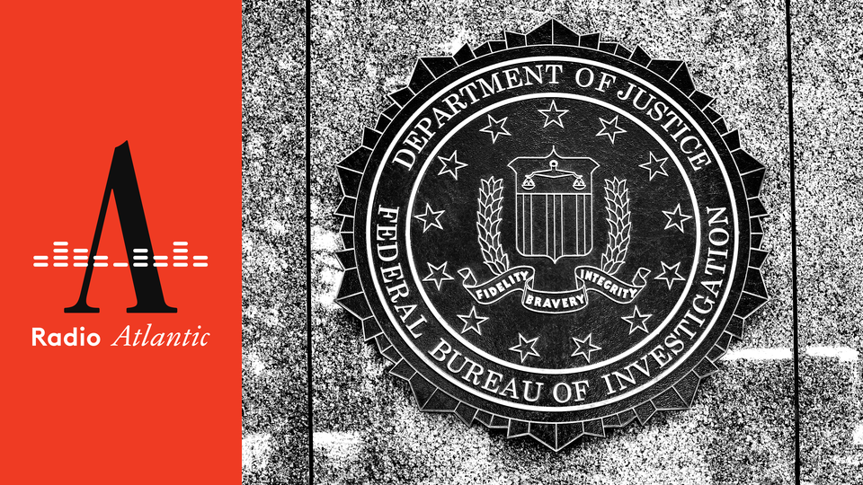 A diptych of the Radio Atlantic logo (at left) and a black-and-white photo of the FBI emblem (right).