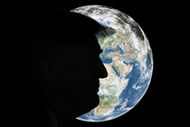 profile of donald trump with Earth in the background
