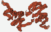 Illustration of broken and fluttering crime-scene tape with "DO NOT CROSS" repeated on it