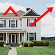 A picture of a house, with an illustrated red line pointing upward, like on a graph