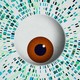 An illustration of an eyeball looking at genetic sequencing.