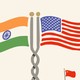 An illustration showing the U.S. and India flags flying together.