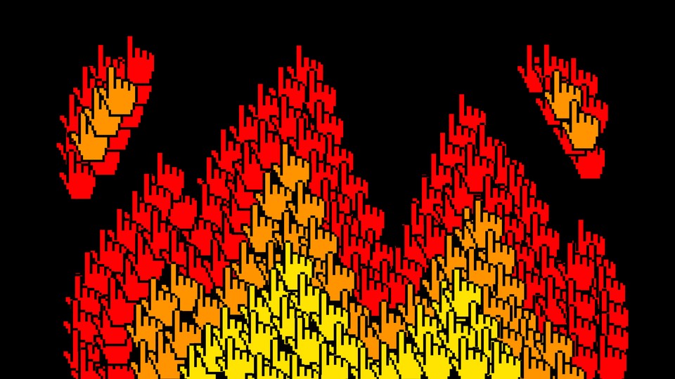 An illustration of flames made up of computer cursors