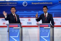 Ron DeSantis and Vivek Ramaswamy at the second Republican debate