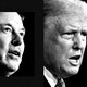 Black-and-white photos of Elon Musk and Donald Trump