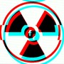 The Facebook logo in the center of a radiation warning symbol