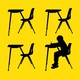A row of silhouettes of empty school desks with one single child in one, on a school-bus-yellow background
