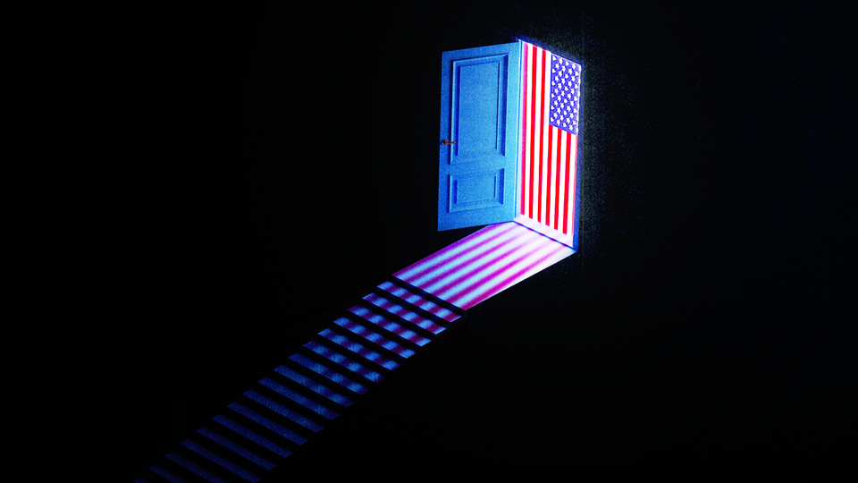 An illustration of an American flag in a door frame