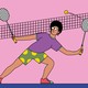 An illustrated woman playing tennis against herself