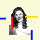 A portrait of Lauren Oyler with colored blocks