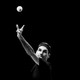 A photo of Roger Federer serving, set against a black background