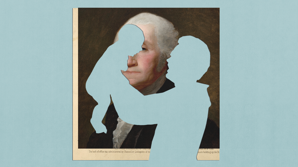 Picture of Washington, with a cutout in it of a father carrying a baby
