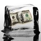 An illustration of a $100 bill inside a melting ice cube