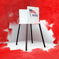 illustration of a voting booth in a corner surrounded and trapped by red paint