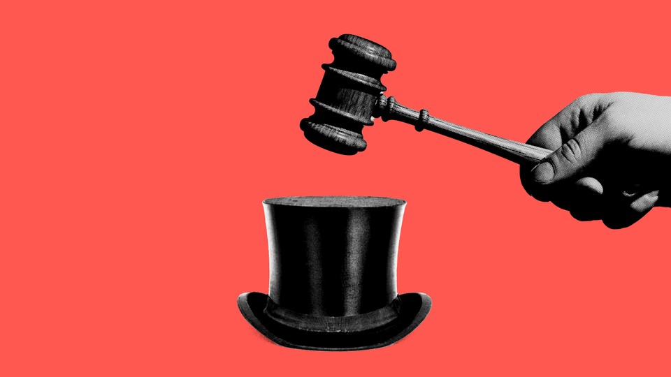 Illustration of a gavel hitting a top hat