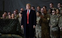 Donald Trump stands in front of the troops at the Bagram Air Field in Afghanistan
