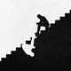 Illustration of two men sitting in opposite directions on a black-and-white set of stairs