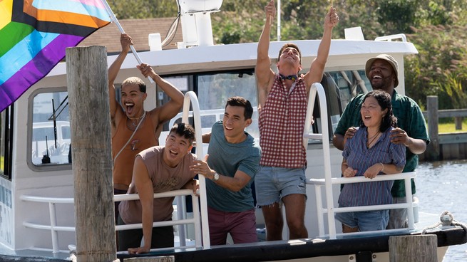 Noah and his Fire Island friends on a boat