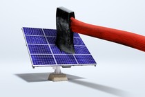 A hatchet buried in a solar panel