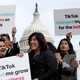 An image of people holding pro-TikTok signs in front of the Capitol