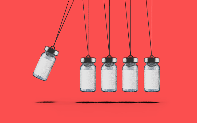 Newton's cradle with vaccine vials
