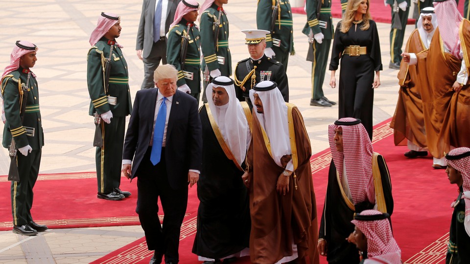 Saudi Arabia's King Salman bin Abdulaziz Al Saud welcomes U.S. President Donald Trump and first lady Melania Trump on May 20, 2017.