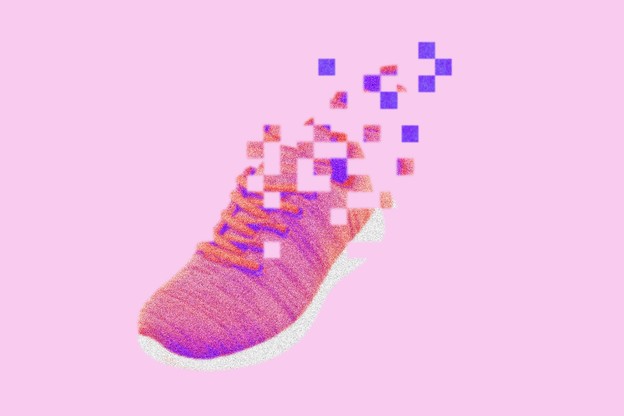 Allbirds sneaker turning into pixels