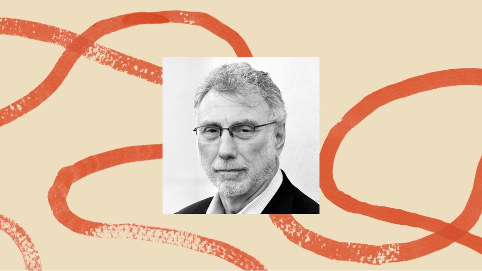 A black and white headshot of Marty Baron, surrounded by an illustrated border