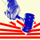 Illustration of a gavel smashing through red lines