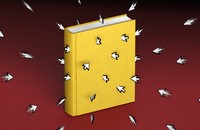 A book surrounded by computer cursors