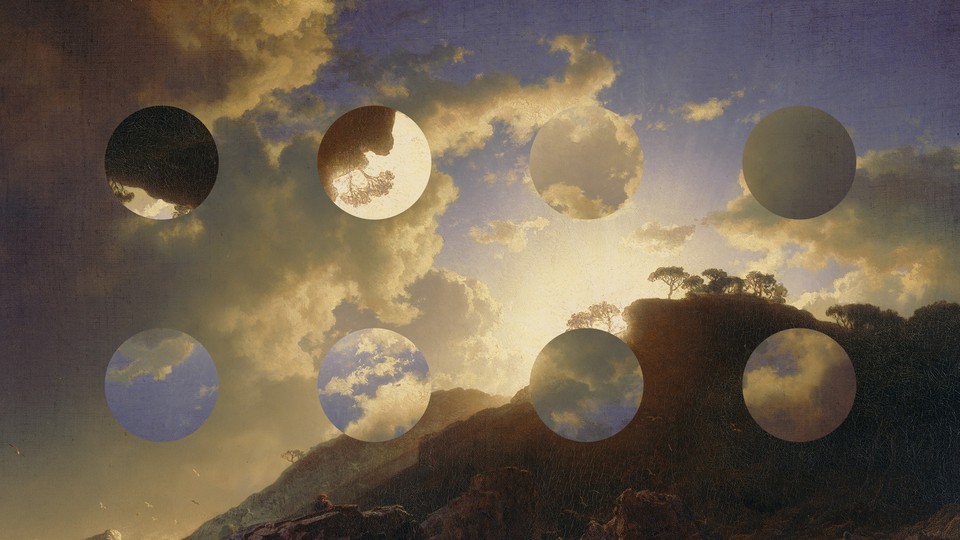 A photo of the sky with eight decorative holes in it