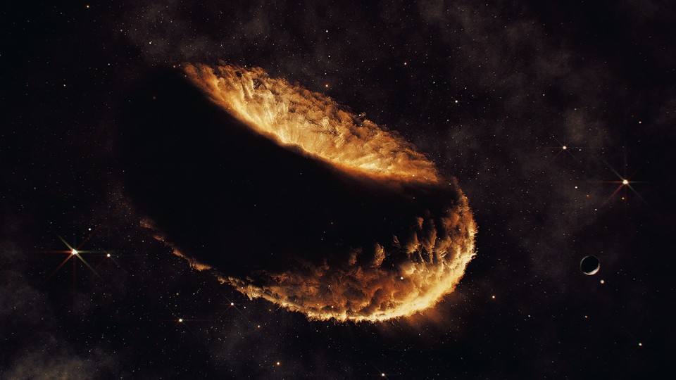 An artist’s impression of a synestia, a hypothetical object made of vaporized rock that might have birthed the moon