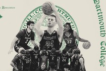 Illustration of Dartmouth basketball team and Dartmouth logo