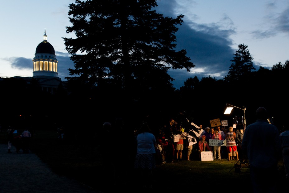 Picture of protestors who were upset with Gov Paul Lepage outside in Augusta, Maine, August 30th. 