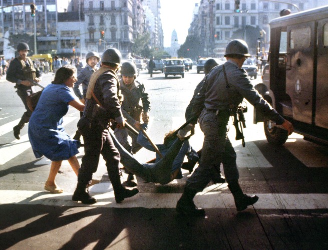 A man getting detained by police during Argentina's dirty war