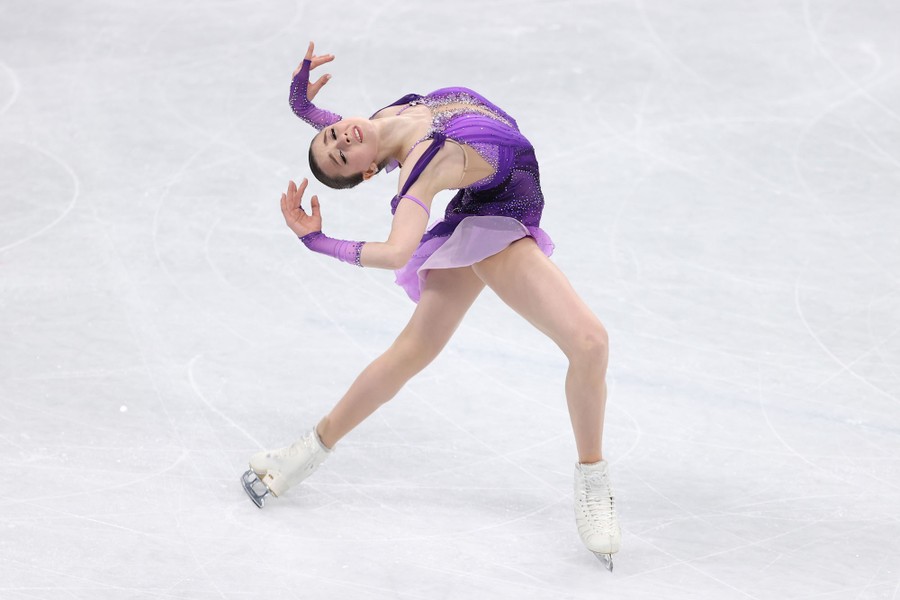 A figure skater is seen during a performance.
