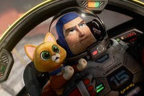 Buzz Lightyear taking off in a spaceship in "Lightyear"