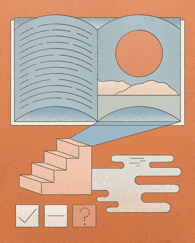 Illustration of a book with stairs