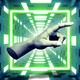 A graphic illustration of a wrist and hand pointing in a digital hallway.