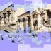 Digital art depicting pixelated ruins